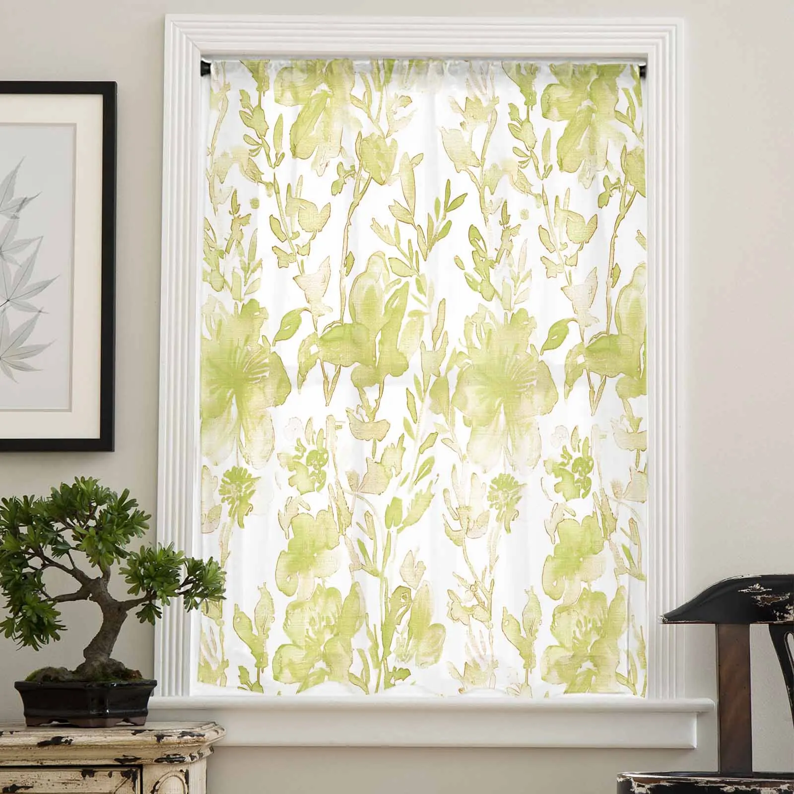 Abstract Watercolor Flowers And Plants Sheer Curtain Living Room Drapes Home Bedroom Voile Curtain Tulle Window Curtain