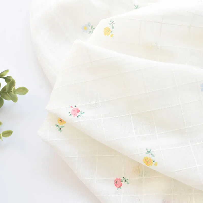 145x50cm Check Jacquard Fresh Small Flower Fabric Printed Cotton Cloth Clothes Children's Clothing Handmade Sewing Cloth