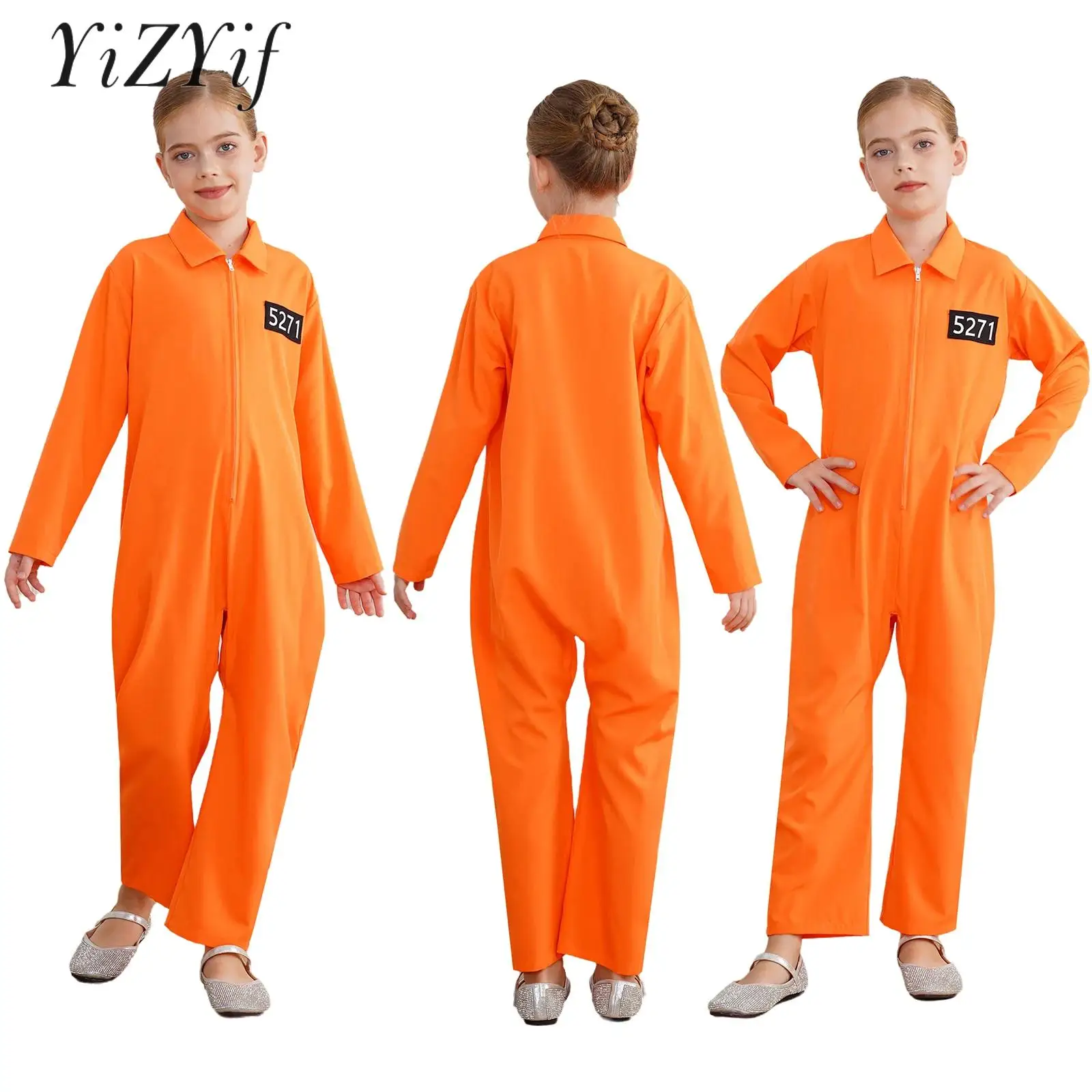 Girls Boys Prisoner Jumpsuit Prison Costume Halloween Carnival Cos Uniform Dress Up Jailbird Inmate Prison Cosplay Suit