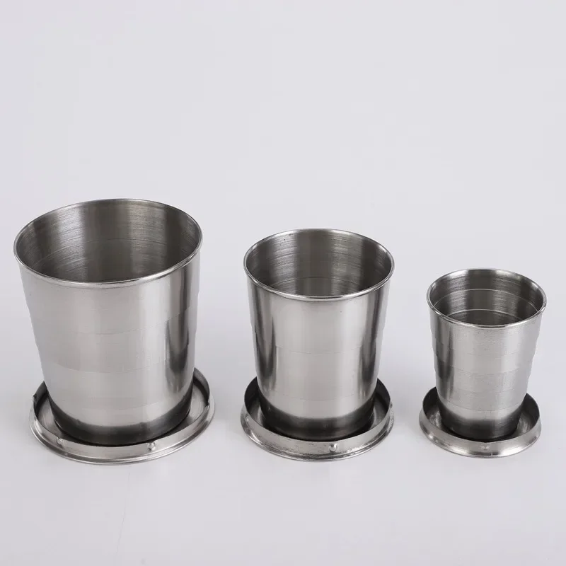 

Stainless Steel Folding Cup Portable Water Drinking Cup Retractable Telescopic Collapsible Cups For Outdoor Travel With Keychain