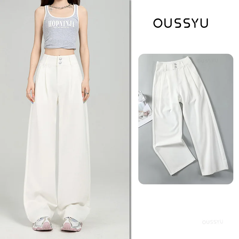 Jeans Women Wide Leg High Waist Denim Pants High Quality Smooth Fabric Y2k Streetwear Baggy Straight Design Waist Woman Trousers