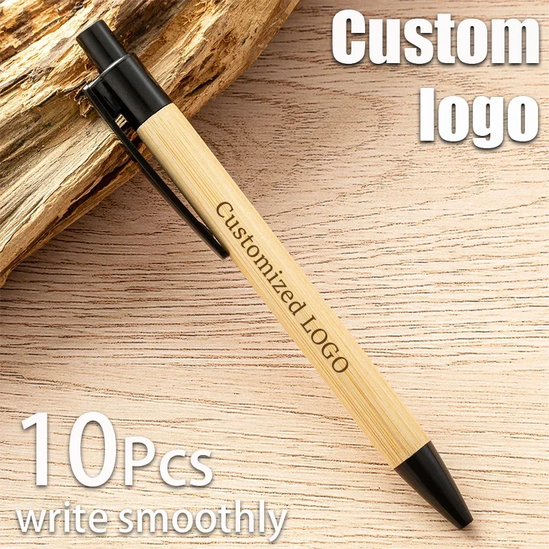 

New 10-150pcs Bamboo Ballpoint Pens Wholesale Custom Logo School Student Writing Stationery Signature Pen Advertising Gift Pen