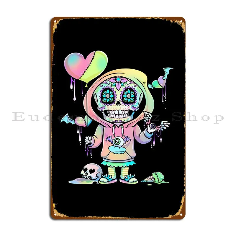 Pastel Goth Sugar Skull Metal Plaque Poster Pub Garage Wall Cave Character Club Tin Sign Poster