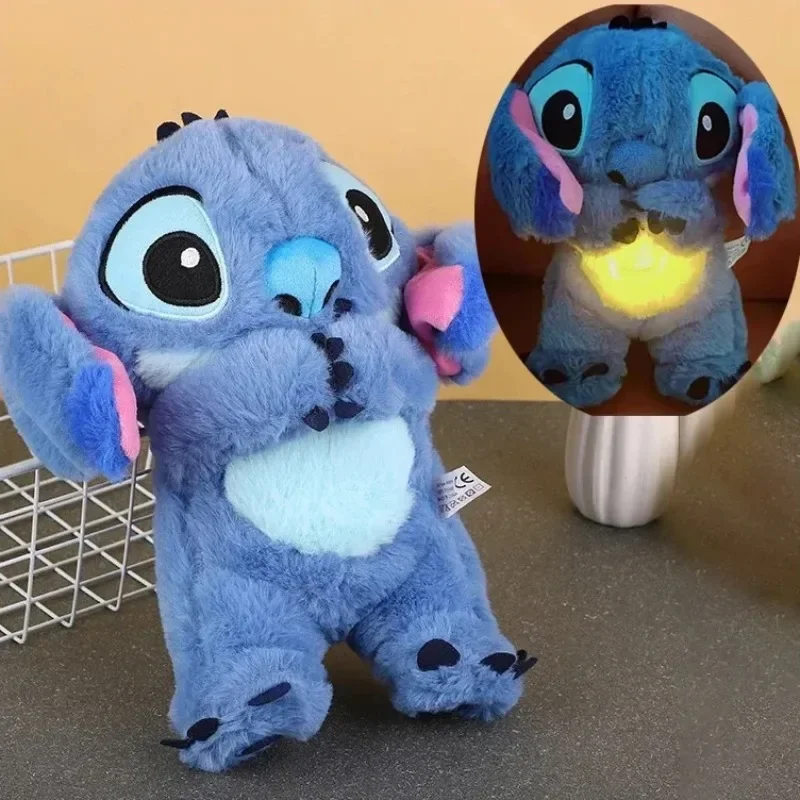 MINISO Stitch bambola di peluche compagno di sonno per bambini suono rilassante musicale Kawaii con airbag e bambola leggera giocattoli respiratori regali