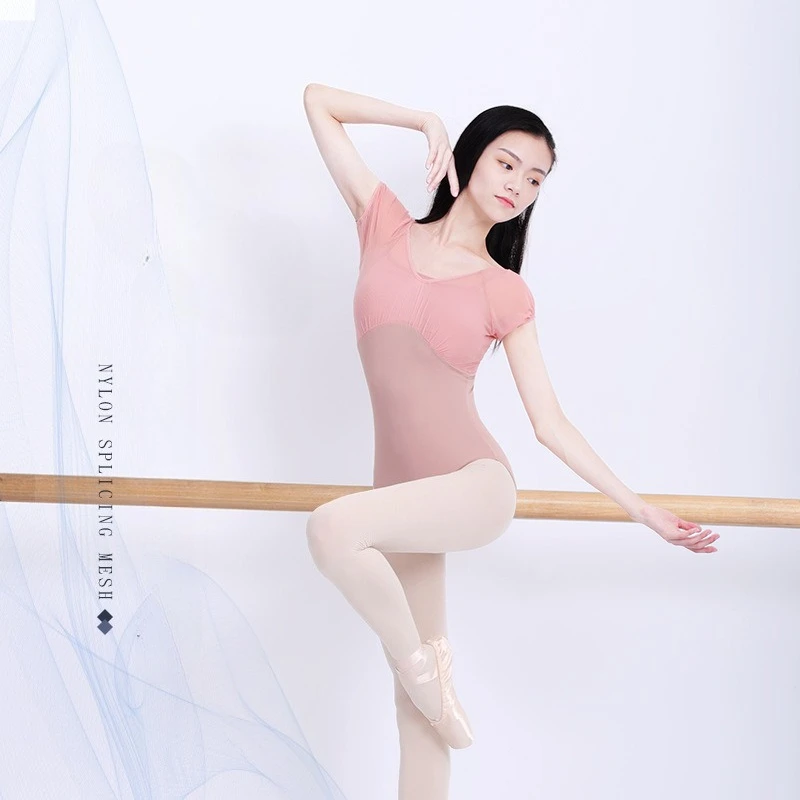 Women Ballet Leotard Sheer Mesh Crisscross Straps Adult Dance Bodysuit,Dancewear with Removable Bra Pads for Gymnastics Training