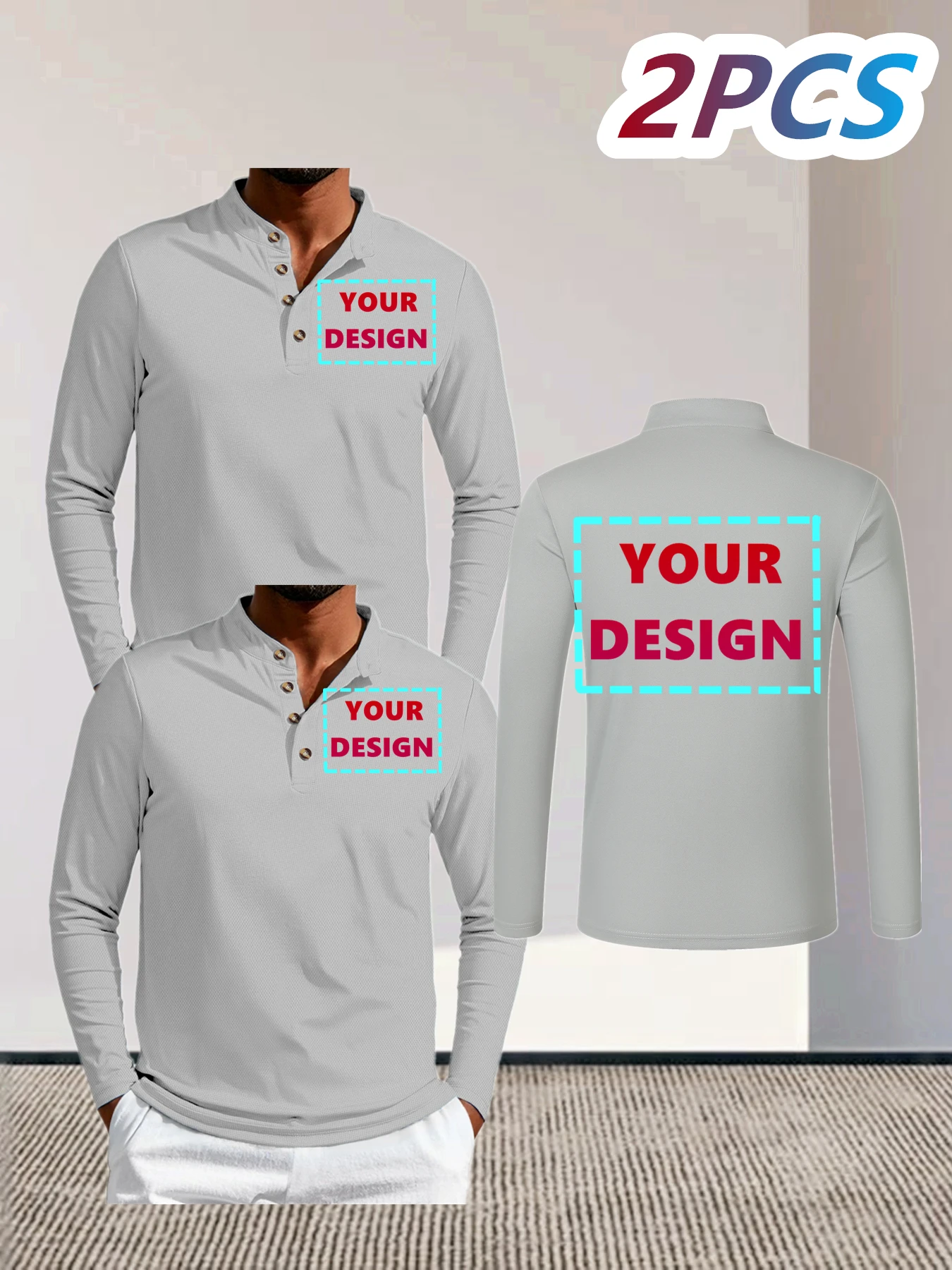 2-piece custom long-sleeved polo shirts. Recommended for business team uniforms, school uniforms and casual wear. The left chest