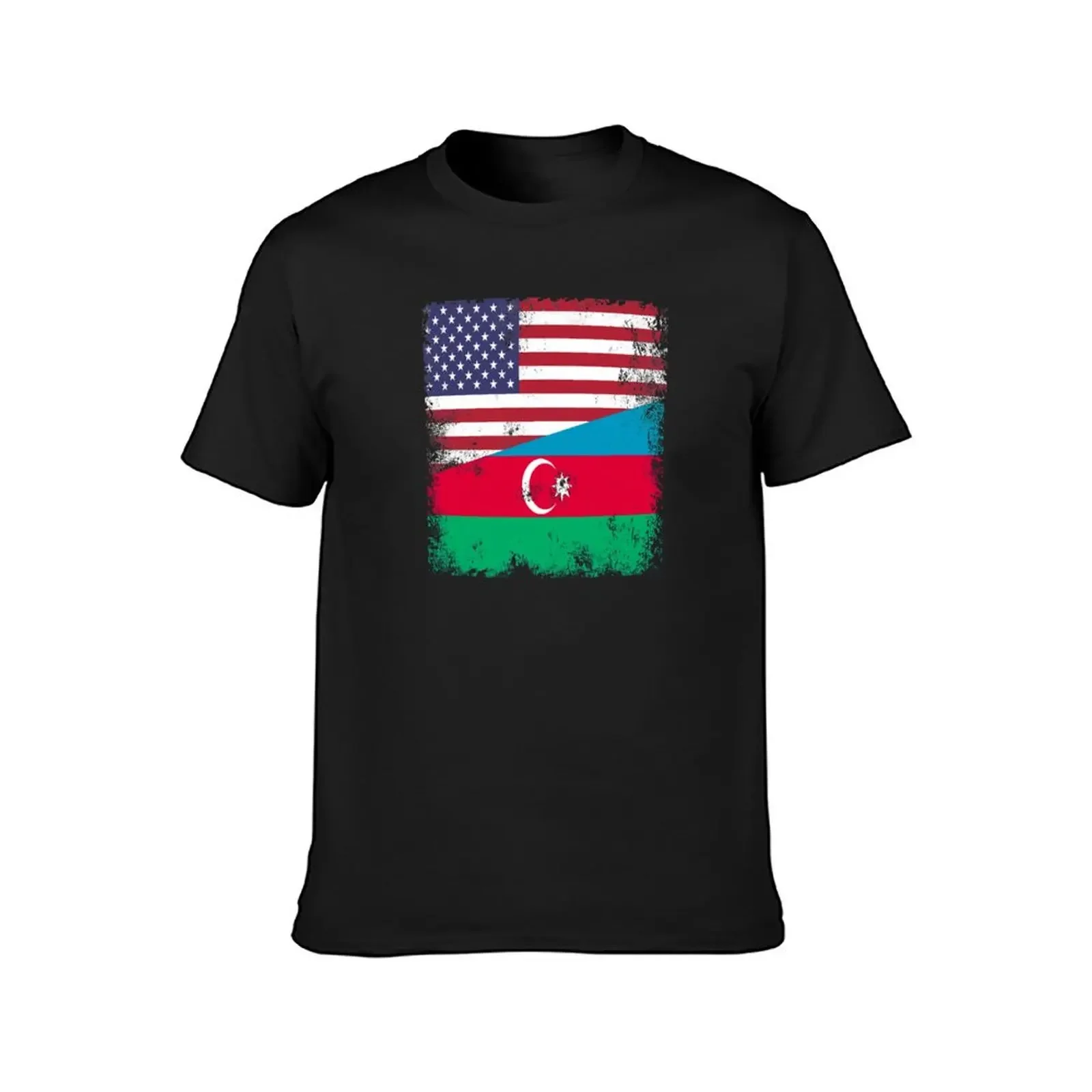 Half Azerbaijani Flag Design | Vintage Azerbaijan USA Gift T-Shirt new edition graphic t shirts oversized t shirts for men