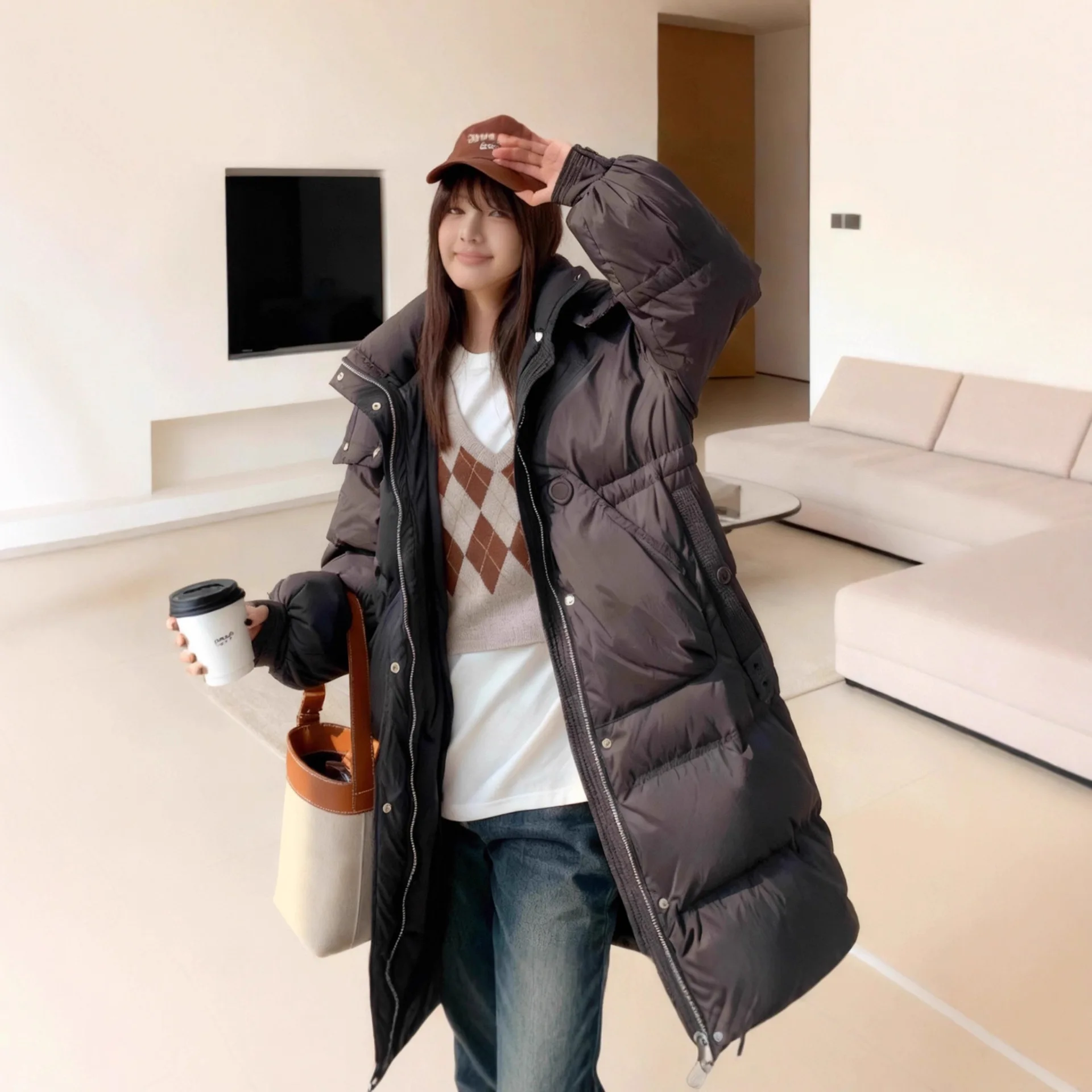 2025年冬新作 レディース ダウンジャケット 通勤ファッション フード付き 花柄袖 ジャケット