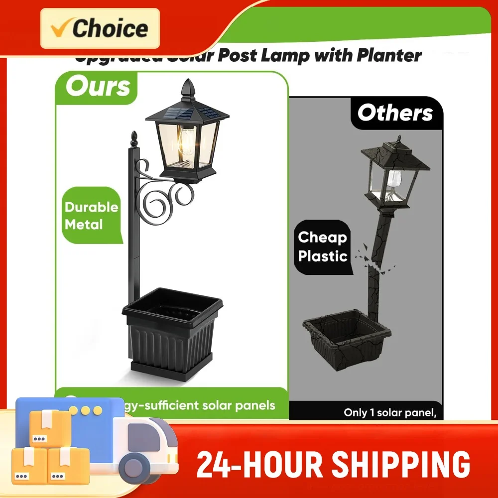 Outdoor Solar Planter Light Auto On/off Sensor Solar Powered Pathway Light with Planter for Garden & Patio (No Flowers Included)