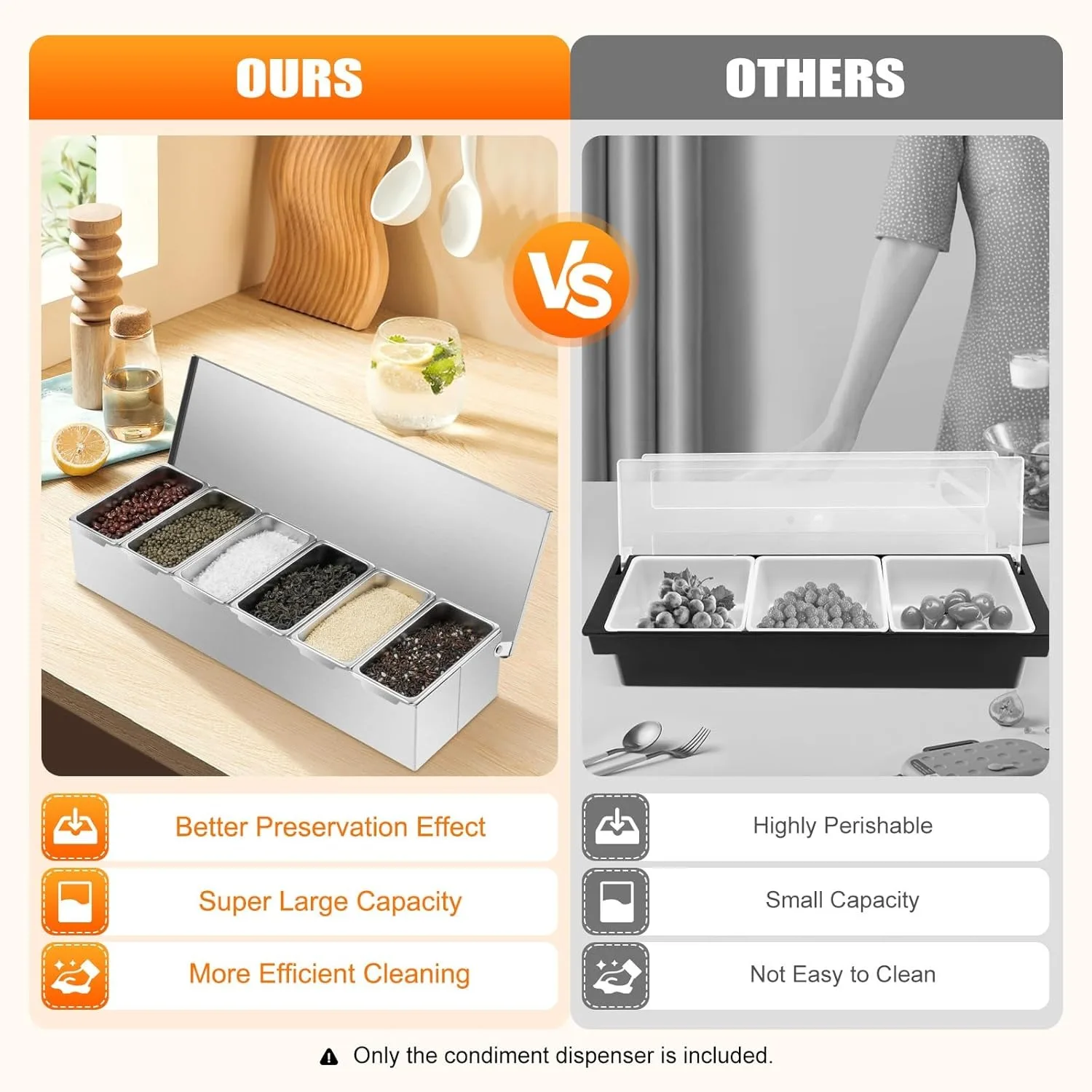 Xigner Pizza Zutatenbehılter aus 304 Edelstahl mit 6 Fachern - تقديم الطعام Behehler Beilagenbehehler