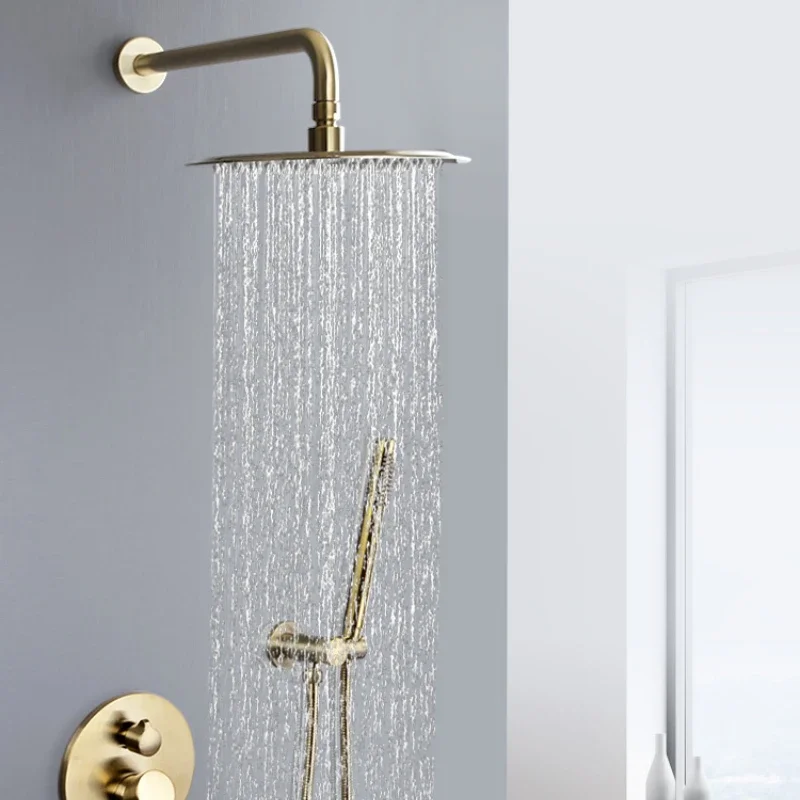 Round antique brushed gold concealed wall style shower set, all copper cold and hot water mixing valve faucet set