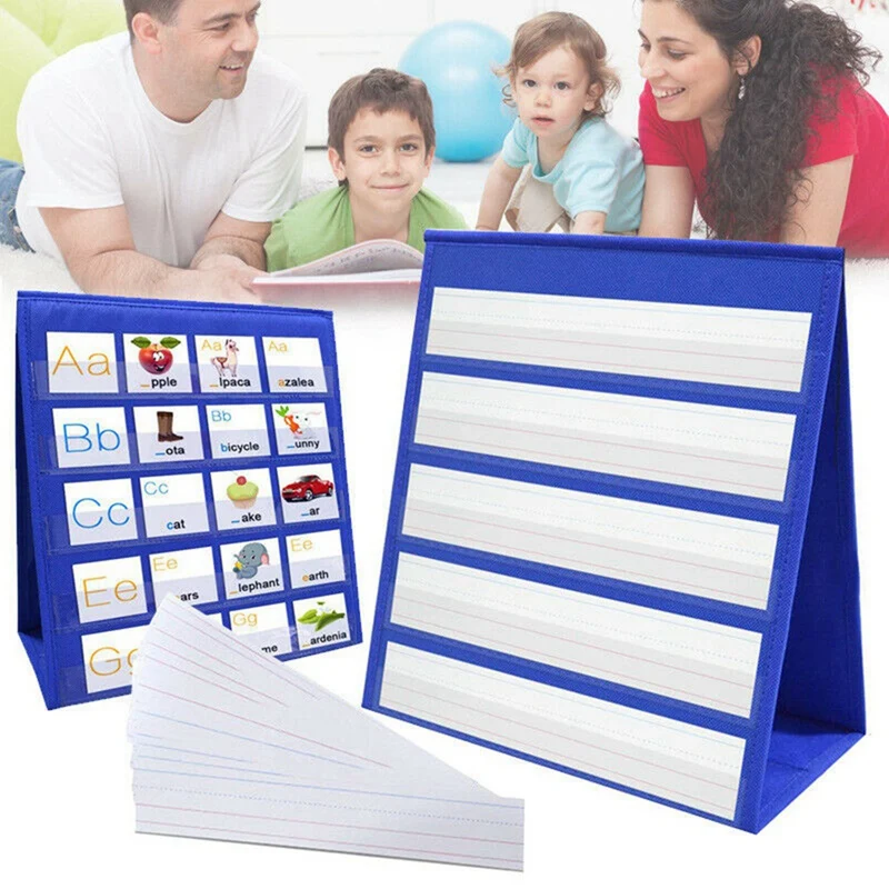 3X Desktop Pocket Chart Double-Sided And Self-Standing Mini Pocket Chart Stand For Individual Or Small Group (43X 33Cm)