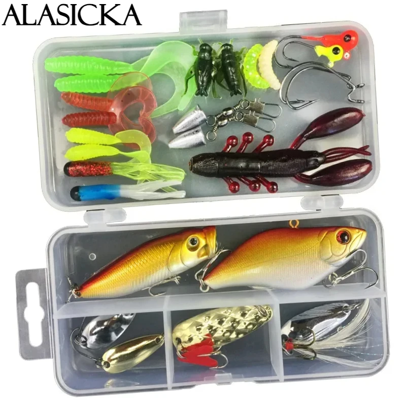 

ALASICKA Beginner's 28 Piece Full Swimming Lure 115g Starter Fishing Kit, Multi-Functional Combination Lure Fishing Accessories