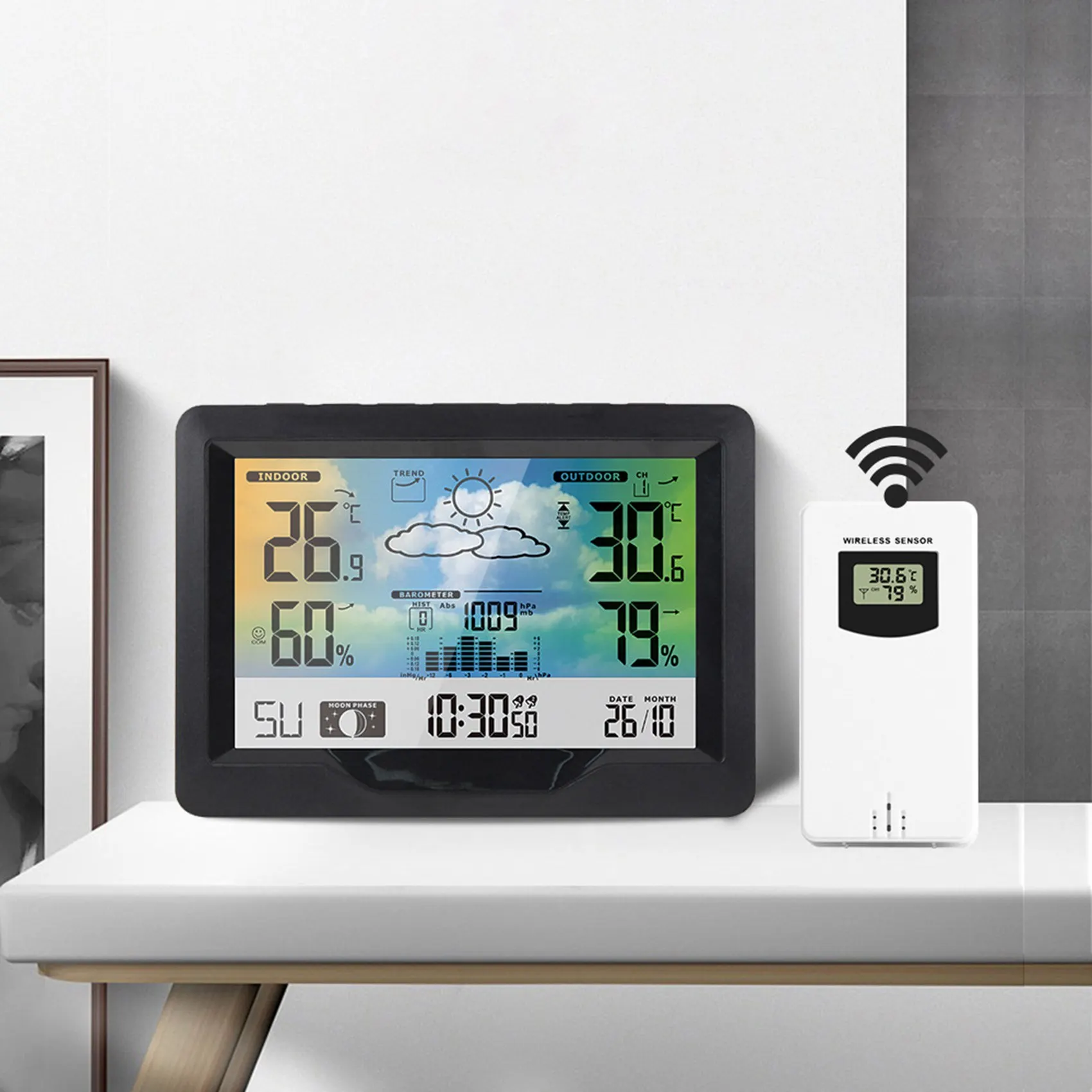 

Y23A-3383F Метеостанция Измеритель температуры и влажности Крытый и открытый гигрометр Прогноз погоды Функция повтора Часы