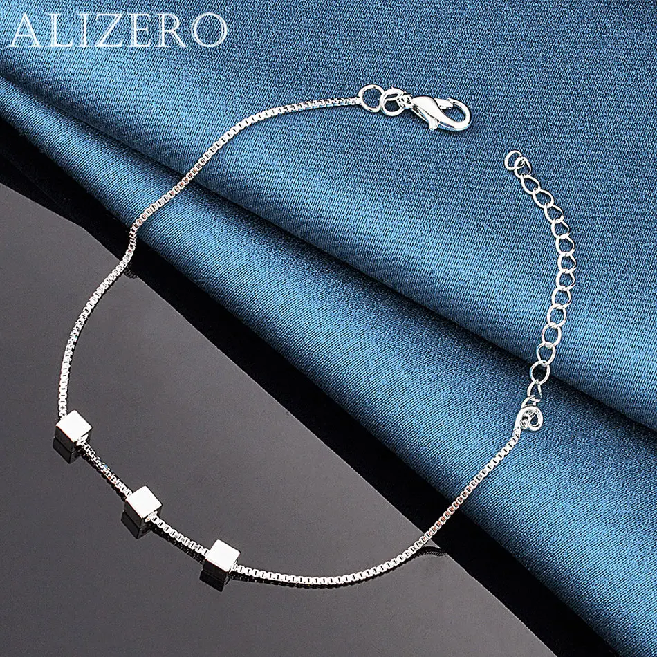 ALIZERO 925 Sterling Silver Bracelet Three Blocks Square Bracelets For Women Fashion Jewelry For Birthday Party and Daily Wear