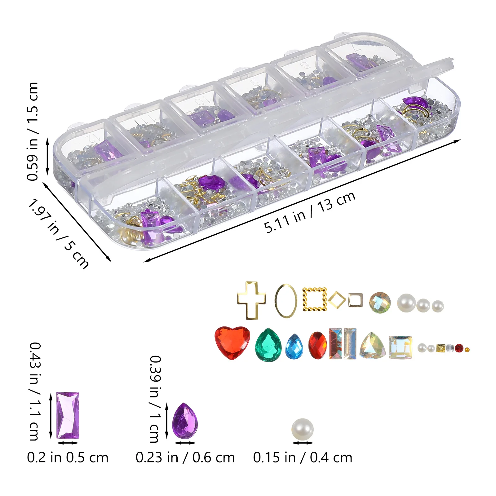 12 griglie scatola di strisce decorazioni con strass toppe in vetro perlato stile misto manicure accessori per nail art toppe con strass lucidi