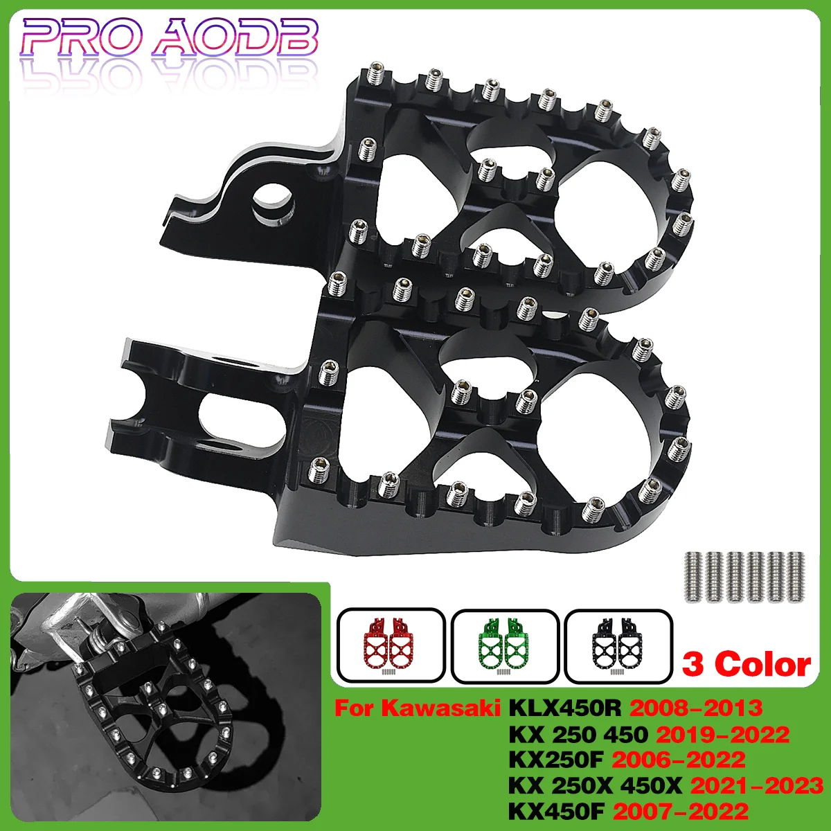 

Motorcycle CNC Aluminum Foot Pegs Pedal For Kawasaki KX 250 450 2019-2022 250F 2006-2022 450F 2007-2022 250X 450X 2021-2023 KLX