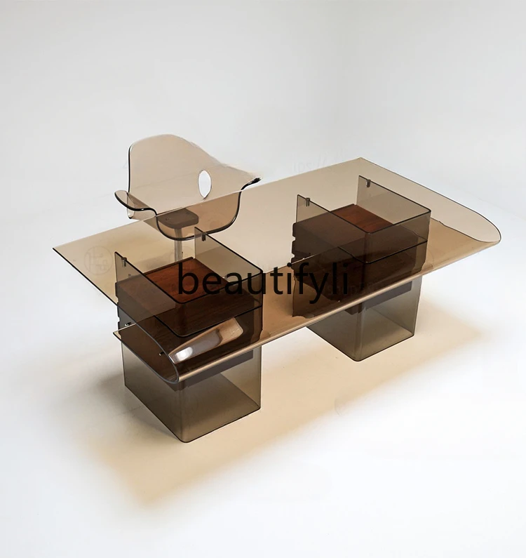 Bureau minimaliste en plexiglas, lumière de bureau moderne, table d'écriture de luxe