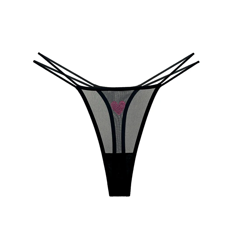 Spitzen-Netzstoff Damen-Slips Sexy Tanga Transparente Strass-Herz-Unterhosen Unterwäsche Mädchen G-String Dessous Fitness T-Back – Detail 17