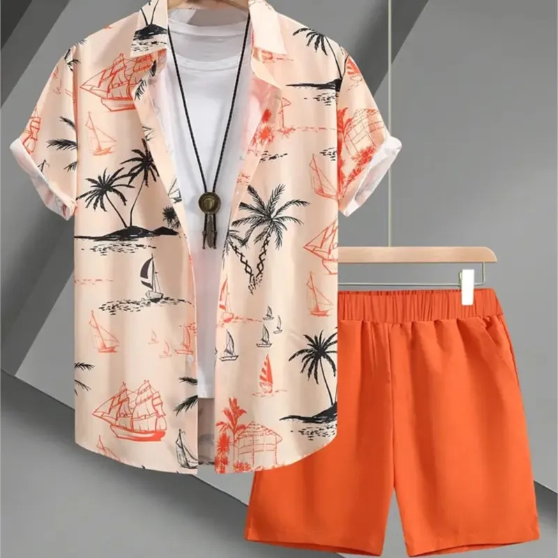 

Summer Men's Button-up Short-sleeve Shirt And Beach Shorts Set Everyday City Street Men's Casual Shirt Outdoor Sport Mens Shorts