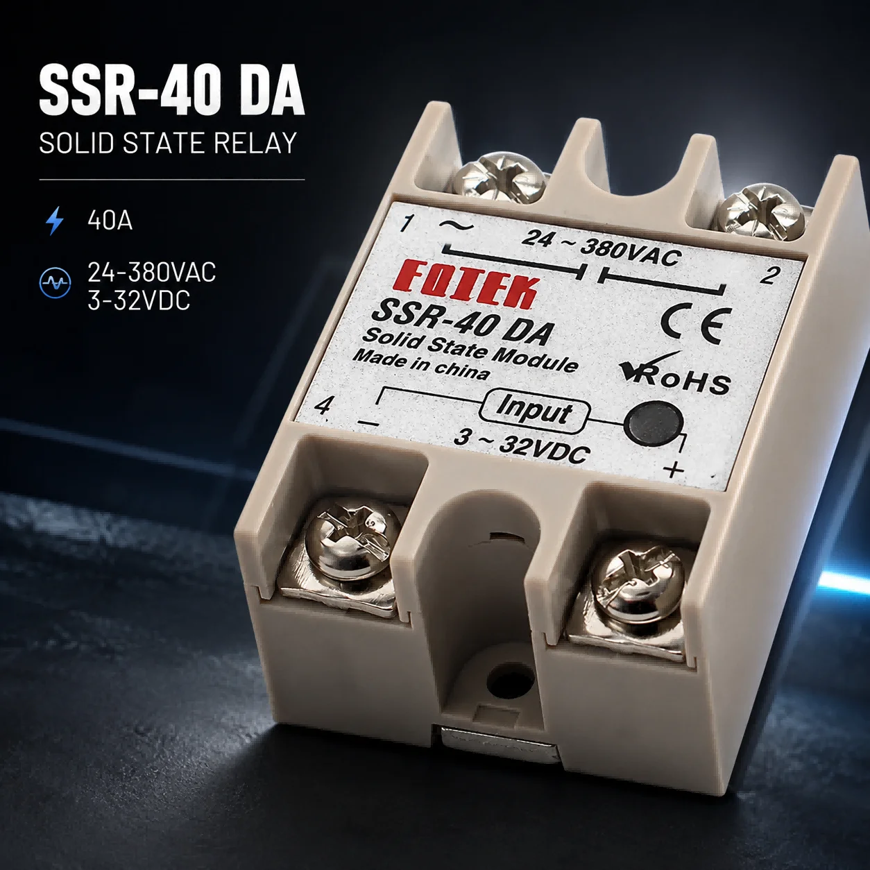 Solid State Relay SSR DA Single Phase 10A 25A 40A 60A 80A 100A 3-32VDC Input 24-380VAC Output for PID Temperature Control