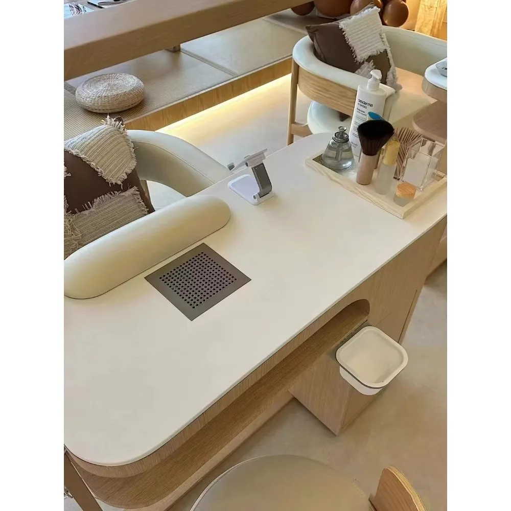 أثاث مانيكير فاخر خفيف لصالونات التجميل، أثاث أظافر خشبي، طاولة مانيكير وكرسي #3