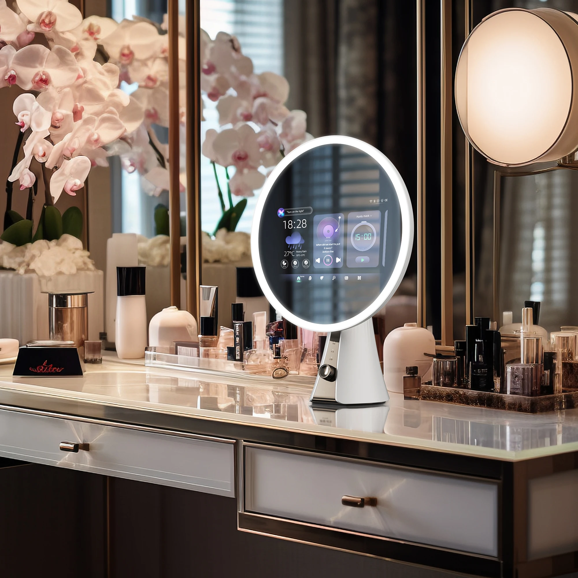 

Hot Selling LED Light Desktop Smart Beauty Bluetooth Speaker Adjustable Convenient WiFi Connection Modern Salon Makeup Villa