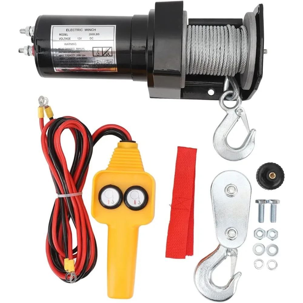 

2000Lbs Electric Winch, DC12V Planetary Gear Utv Winch, Versatile Boat Trailer Winch with Remote Control, Towing Trailer