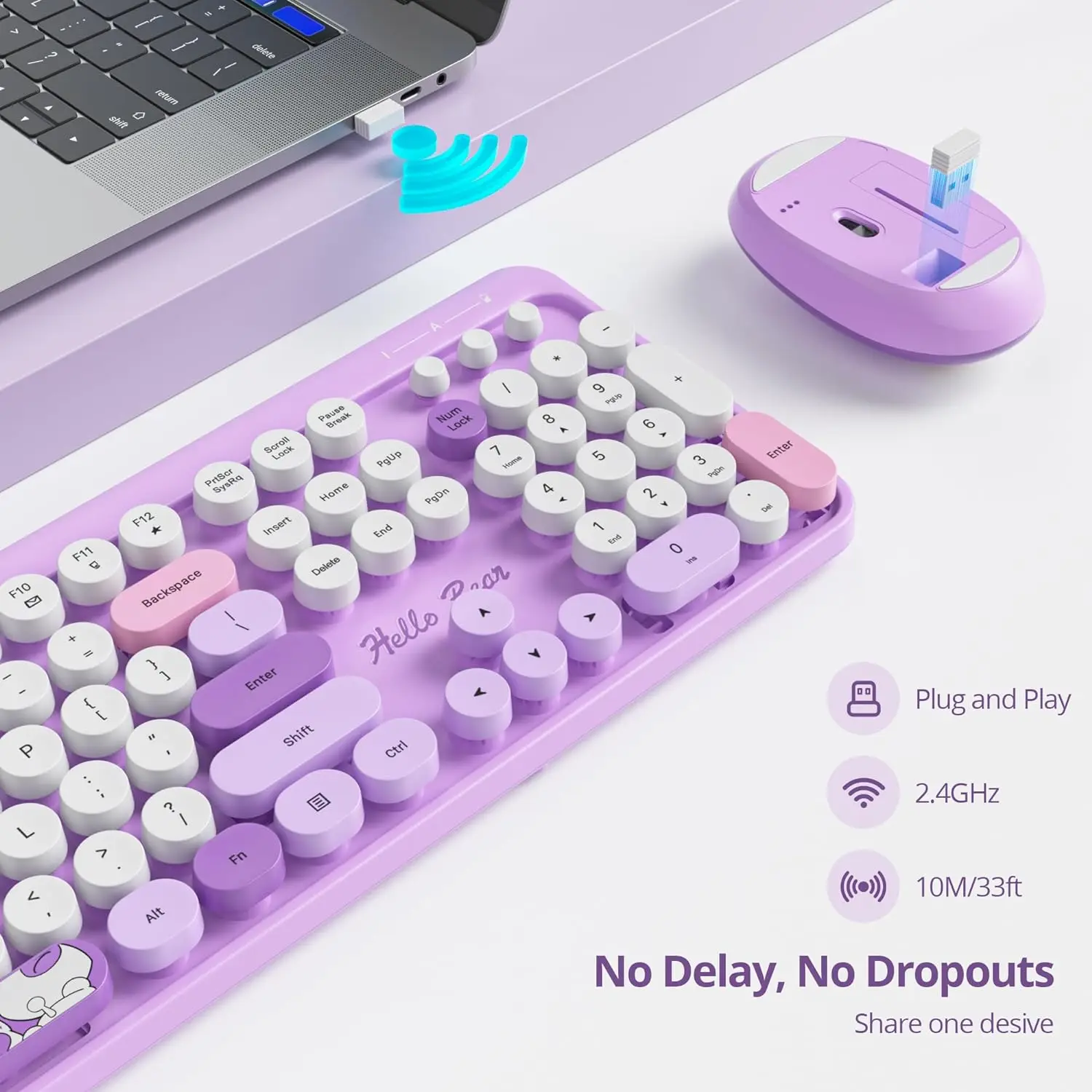 

Custom Ergonomic 2.4G Plug and Play Wireless Keyboard and Mouse Combo 104 Keys Colorful Retro Round Keycaps Wireless Keyboard