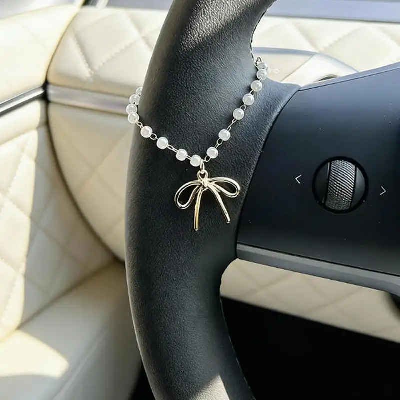 1pc Luxury Sparkling Rhinestone Bow Chain Car Steering Wheel Decoration Exquisite Elegant Unique Ladies' Car Interior Decor