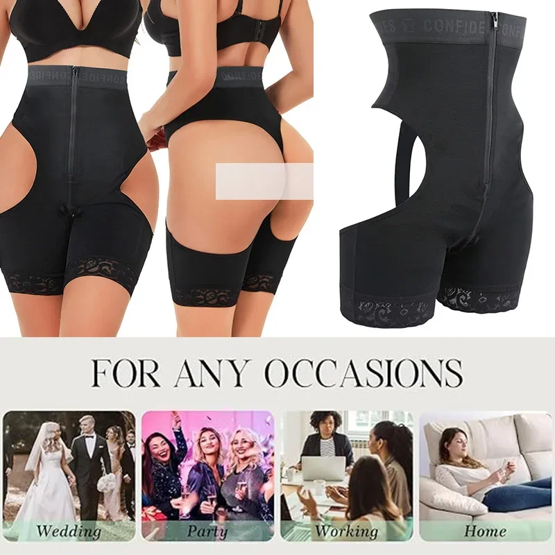 GUUDIA Zipper Hook Closure Hollow Out No-slip Strip Lace Elastic Rubber Band Tummy Control Butt Lifter Women Body Shaper Panties