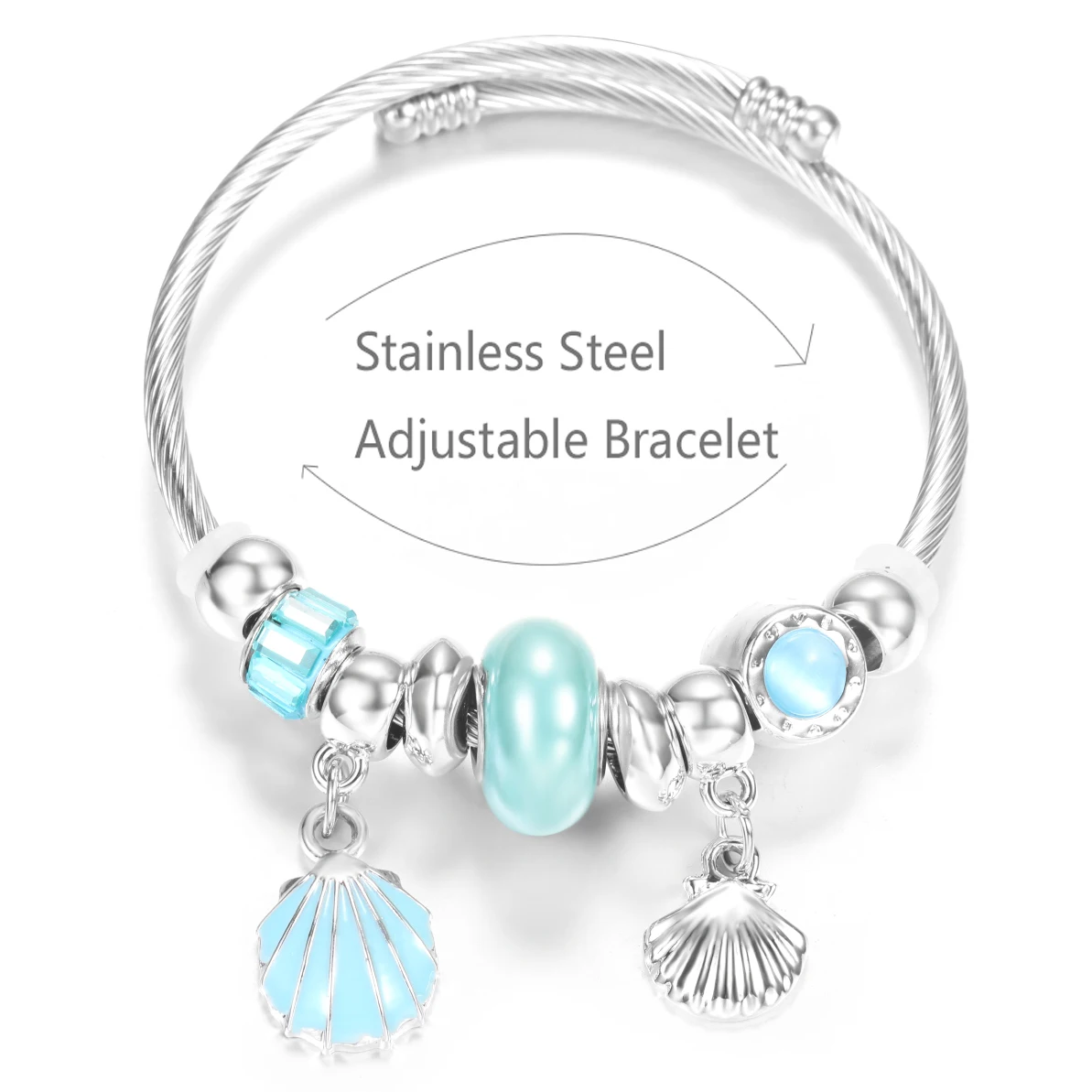 New Trendy INS Style Stainless Steel 4 Colors Bracelet Closure Shell Painted Pendant Beaded Bangles Charm Women Bracelet Jewelry