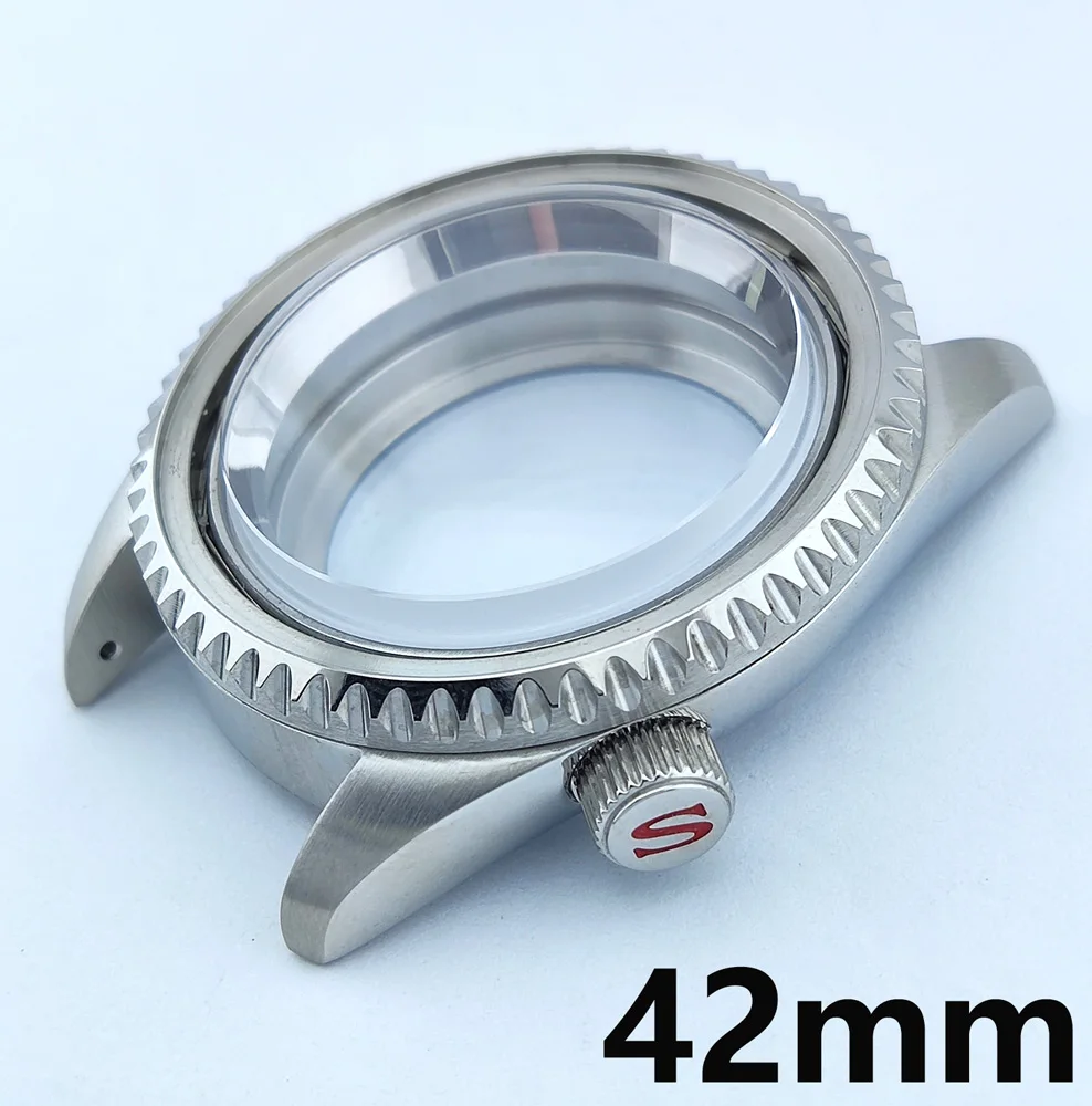 

42mm Case NH35 Case SKX007 Screw In Crown Inlaid Stainless Steel Sapphire Convex Glass Waterproof Case Fit NH35/NH36 Movement