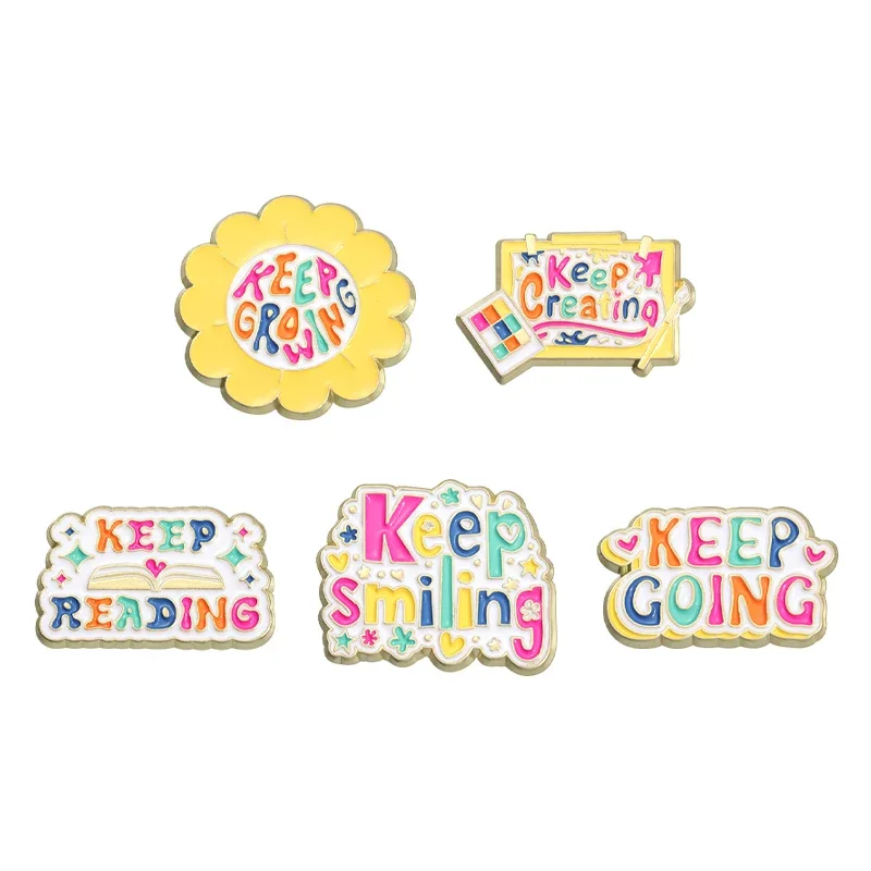 Hope Blessing Words Colorful Letter Brooch Enamel Pins Cute Keep Reading Smiling Brooches Lapel Badges Jewelry Gift for Friends