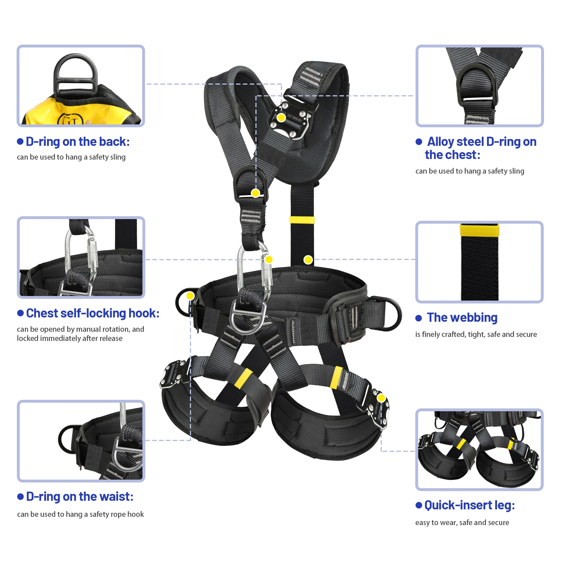 Fall-Arrest Safety Harness; Thickened, Professional Sit Harness; Suitable for Tree Climbing, Fire Rescue, Rappelling, and Other