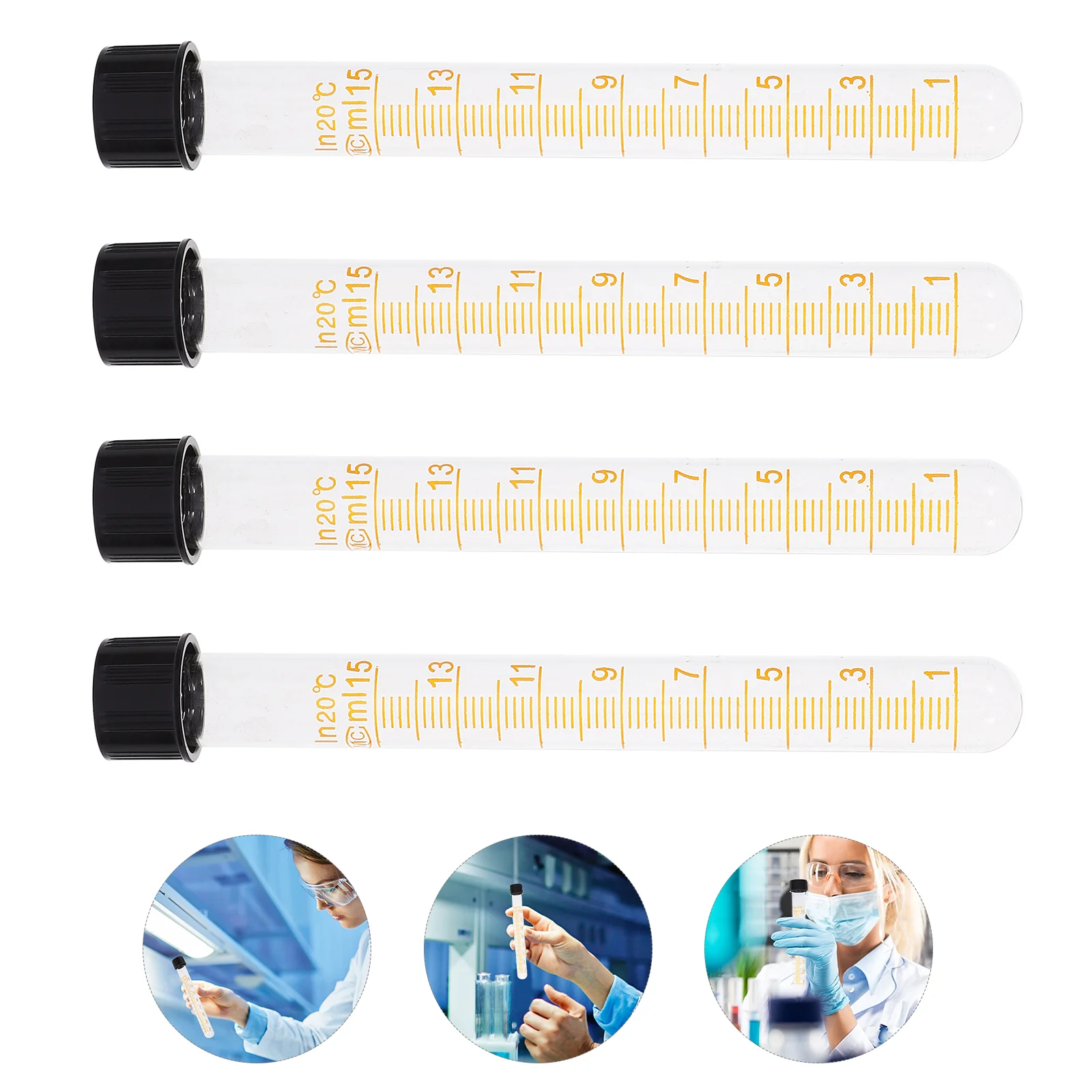 4 Pcs Screw Cap Glass Test Tubes 15ml Centrifuge Tubes for Lab Experiments Rubber Gasket Clear Markings Heat Resistant 16x150mm