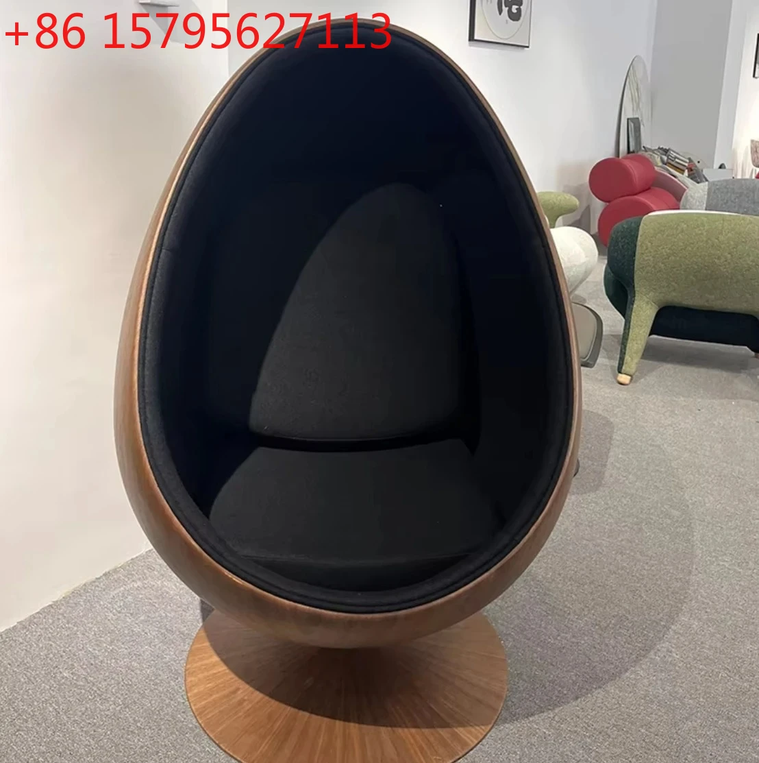 Modern personalized rotating recliner creative space eggshell sofa wooden veneer lazy leisure chair for shopping malls