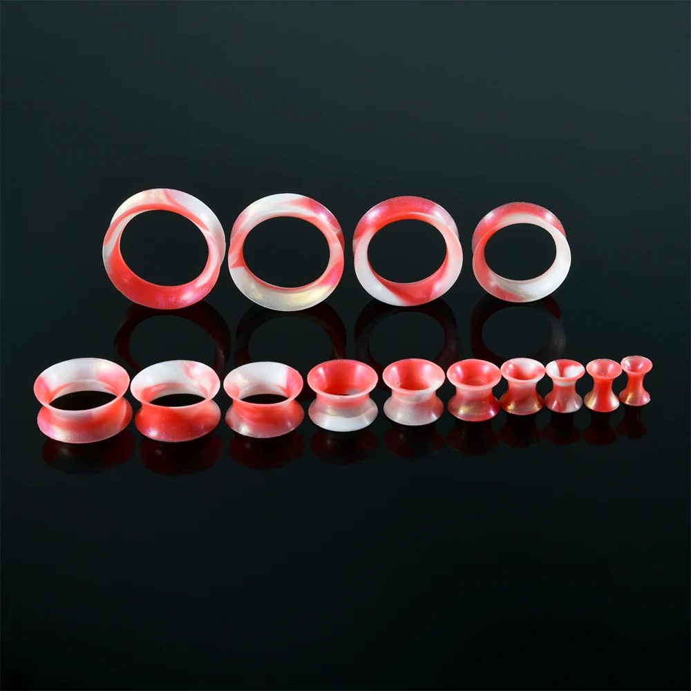 8-14Pairs Colorful Marble Thin Silicone Ear Tunnel Gauges Soft Ear Plugs Ear Skins Double Falred Tunnels Piercing Jewelry  8G-1