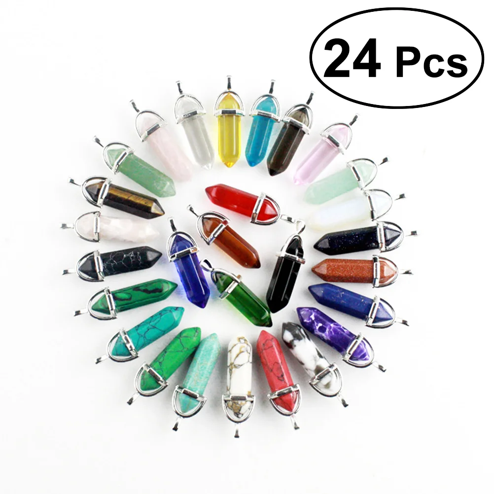 

24 Pcs Gemstone Natural Stones and Mineral Charm for Jewlery Charms Hexagonal Column Pendant Quartz Crystal