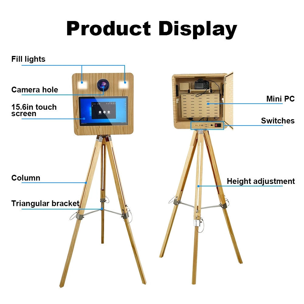 15.6 inch Wooden Mirror Photo Booth Machine with Lights DSLR Touch Screen Selfie Camera Booth for Christmas Party Events Wedding