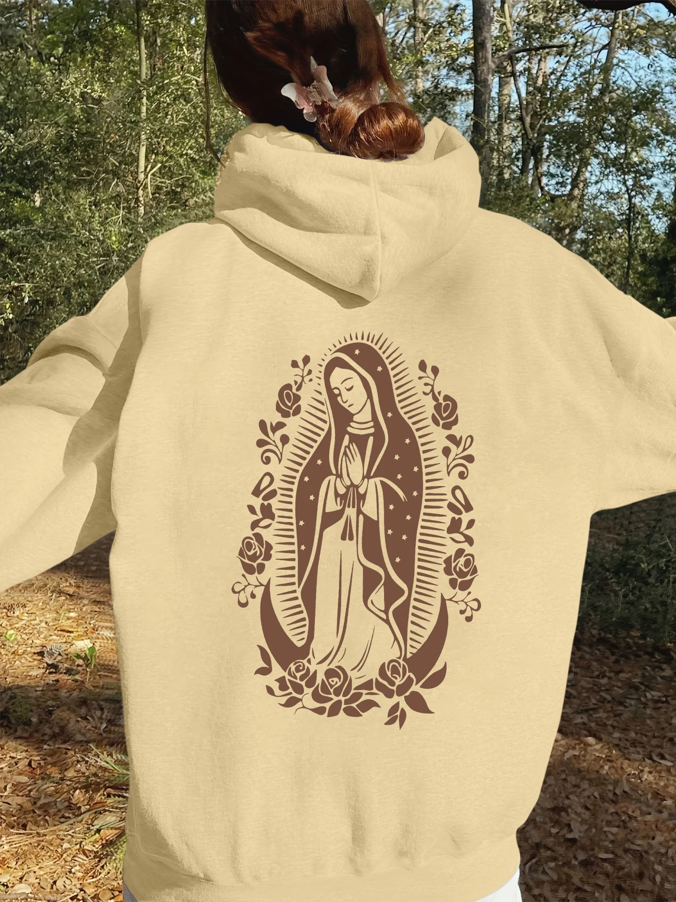 Comfort Women Hoodies Virgin Mary Graphic Print Sweatshirt for Daily Wear Spring Long Sleeve  Clothing