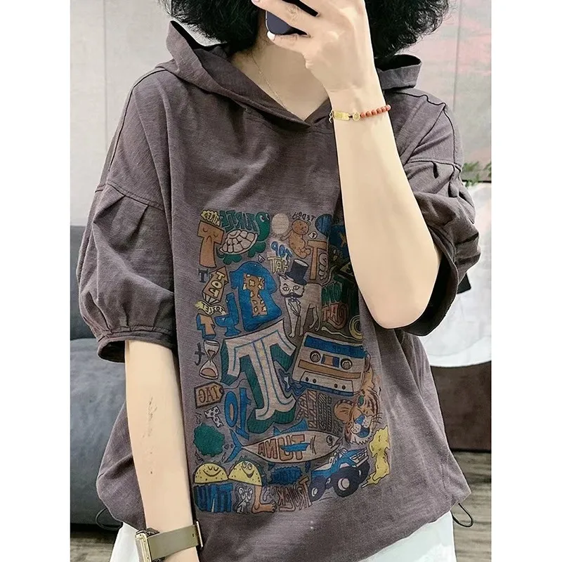 Imagem -02 - Verão Novas Artes Estilo Mulheres Manga Curta Solta T-shirt 100 Algodão All-matched Casual Imprimir Camiseta Femme Tops C921 2023