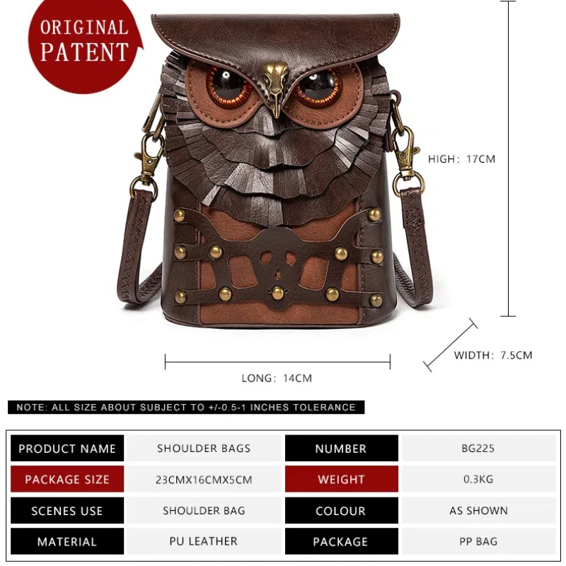 Borsa a tracolla medievale Steampunk donna borsa a tracolla gufo creativo uomo mini Zero portafoglio stile moto medievale borsa da esterno maschile