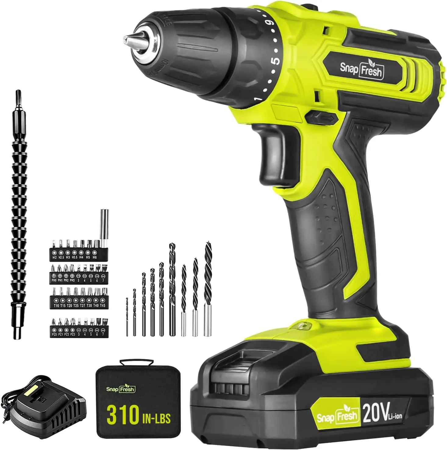 

SnapFresh Cordless Drill - 20V Cordless Drill with Battery and Charger,Power Drill Set with 2 Variable Speed,21+1 Torque Setting