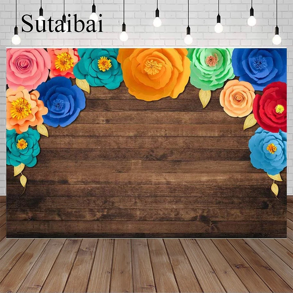 

Mexican Background Encanto Party Backdrop Birthday Rustic Wood Banner Mexican Festival Decorations Flower Background Banner