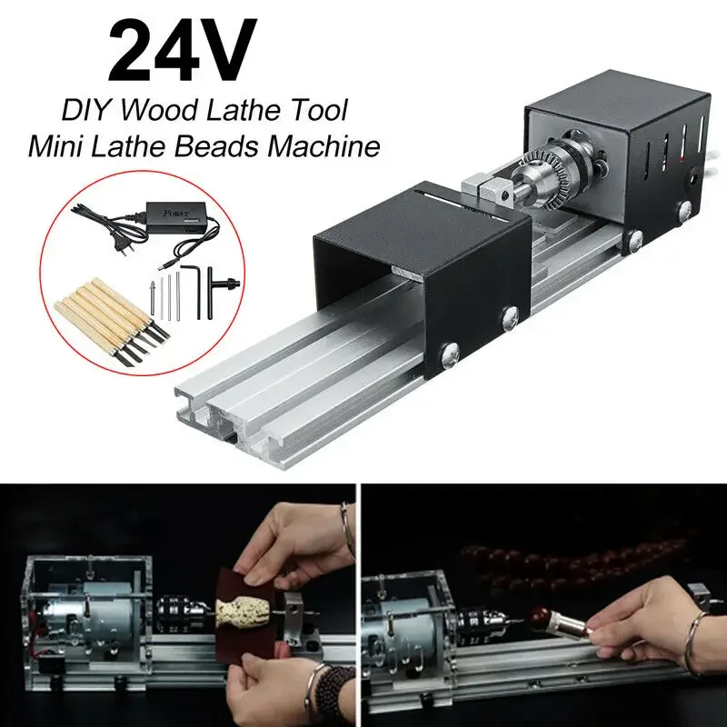 200W Mini Lathe Beads Machine Miniature Buddha Pearl Lathe DIY Woodworking Buddha Pearl Lathe Machine Drill Rotary Tool 12V/24V