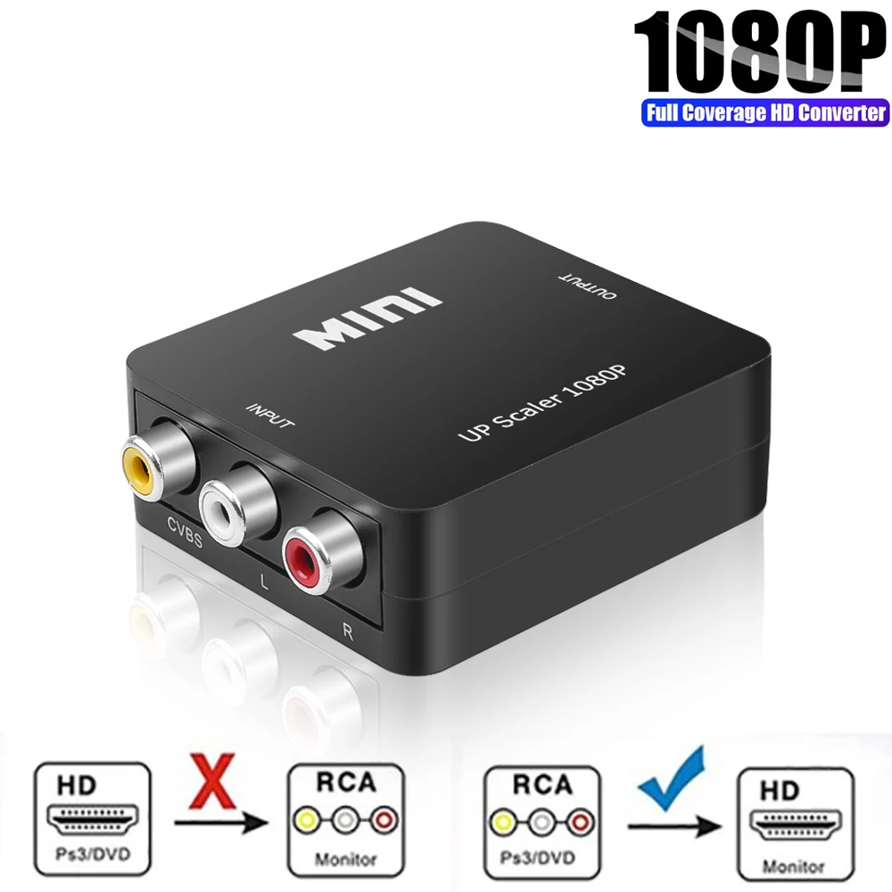 AV to HDMI Converter 1080P HD RCA to HDMI Adapter Converter AV2HDMI AV/CVSB to HDMI-compatible AV to HDMI Switch HD-MI Adapter