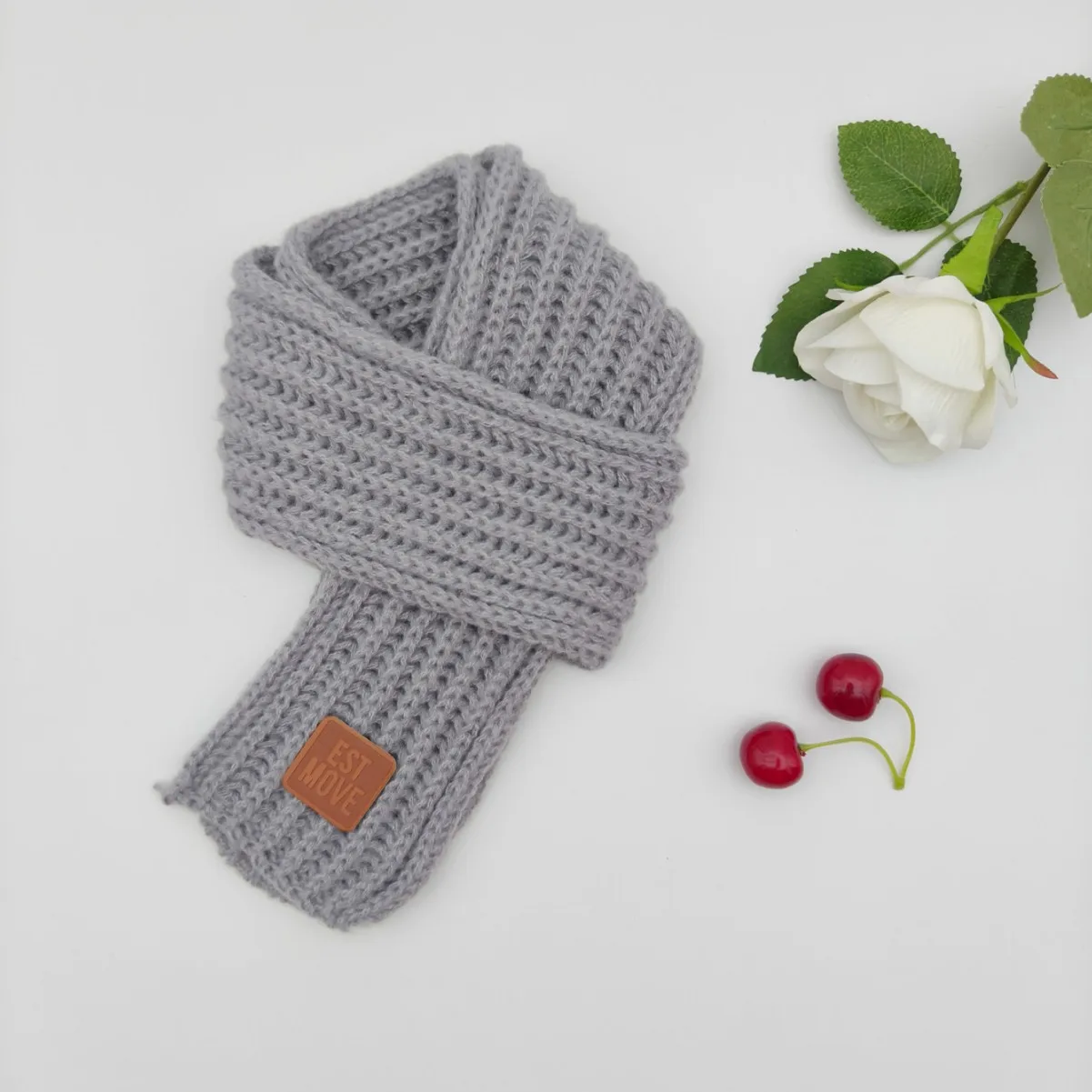 Winter Warm Thick Knitted Scarf for Boys Girls, Children's Neck Protection Windproof Solid Color Leather Label Men Women Scarf