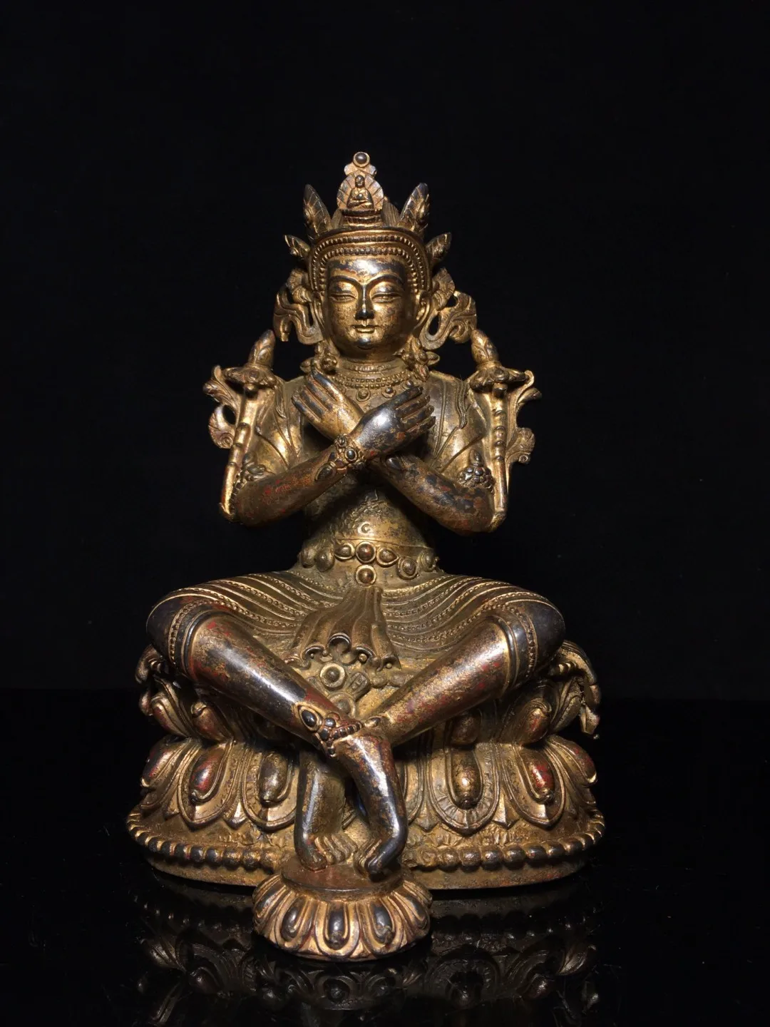 Tibetan Bronze Buddha Pure Copper Clay Vajra Total Holding Guanyin Tara Statue Home Buddha Hall Supplies Indoor Buddha Hall Orna