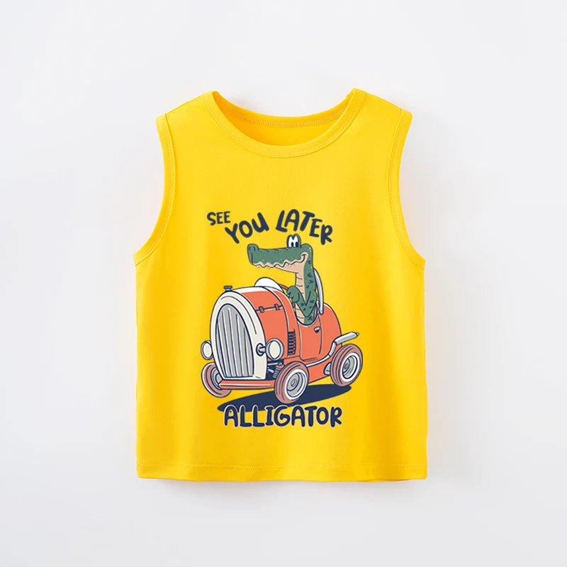 Baby clothing Casual clothing Fashion print sleeveless solid Boys Girls T-shirt summer yellow design